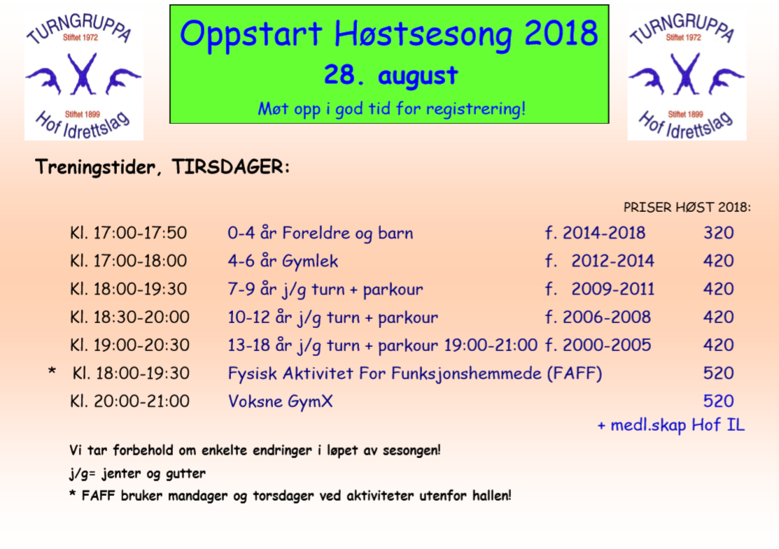 Oppstart - turngruppa